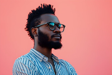 Fototapeta premium Portrait of a confident black man with copy space, suitable for business and empowerment themes.