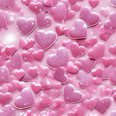 Valentine's day background with pink shiny hearts. 3d rendering