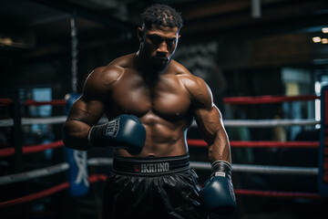 Fototapeta na wymiar boxer in the gym preparing for fighting