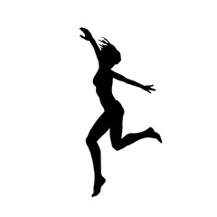 Fototapeta na wymiar Silhouette of a female dancer in action pose. Silhouette of a woman dancing happily.