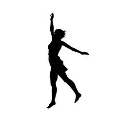 Silhouette of a female dancer in action pose. Silhouette of a woman dancing happily.
