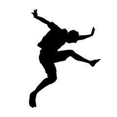 Fototapeta na wymiar Silhouette of a man jumping pose. Silhouette of a casual male jump.