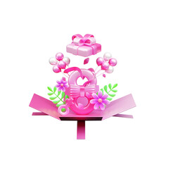 Women day gift box 3d render composition or women day surprise box 3d illustration