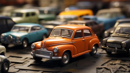 Fototapeta na wymiar Lilliputian Fleet: Miniature Model Cars in Detail