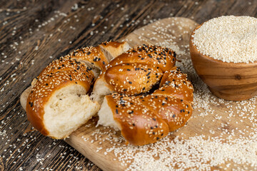 white sesame seeds on the kitchen table