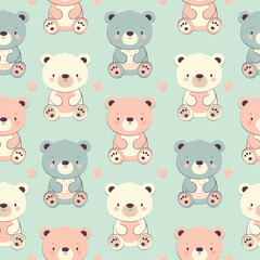 Seamless pattern with bears and hearts. Seamless background, vector texture for kids bedding, fabric, wallpaper, wrapping paper, poster
