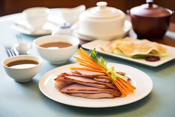 peking duck served with pancakes and hoisin sauce