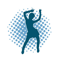 Silhouette of a female dancer in action pose. Silhouette of a woman dancing happily.