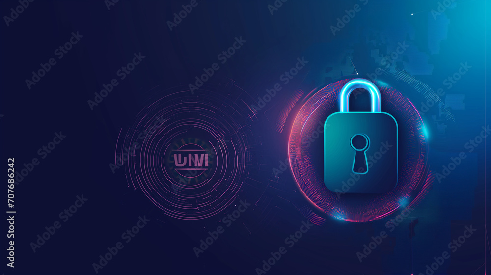 Wall mural computer security concept with padlock - Wall murals