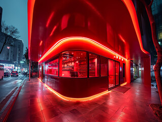 red building at night, new year, 2024, neon light