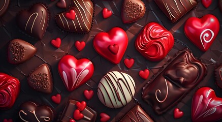 Illustration of realistic Valentine's Day chocolate dessert Generative AI - obrazy, fototapety, plakaty