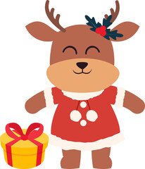 Cute Christmas Animal With Gift Box