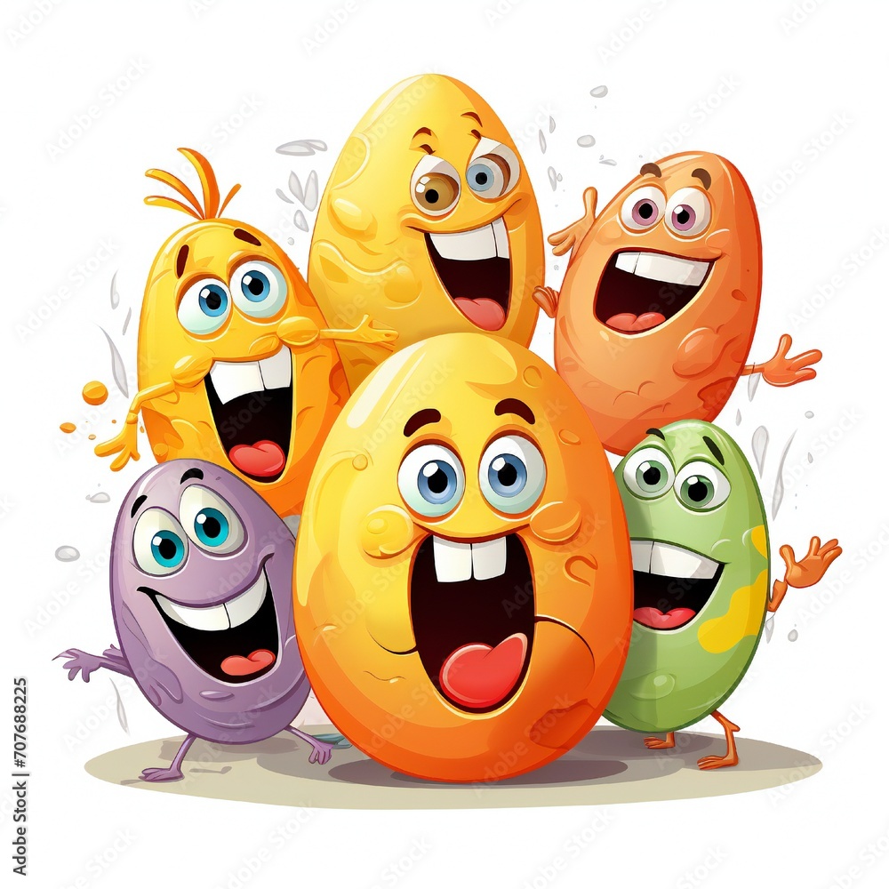 Wall mural funny happy easter eggs cartoons for kids book illustration, on white background generative ai - Wall murals