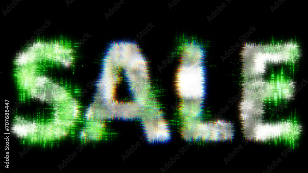 Aufkleber green cybernetic text sale with noise distortion, isolated - object 3d rendering