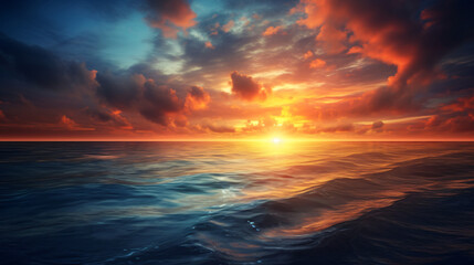 Fototapeta na wymiar Beautiful sunrise over the sea shore and lonely beach