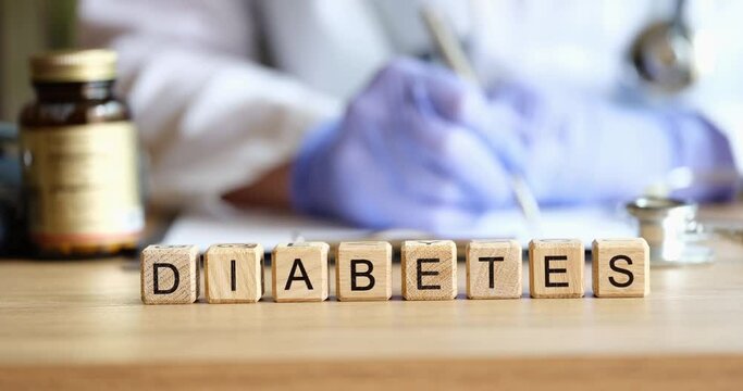 Diagnosis of diabetes mellitus and prescription of treatment by doctor. Causes of type 1 and type 2 diabetes mellitus concept