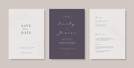 Premium wedding invitation template. Wedding engagement template with monchrome style. engraved wedding invitation template