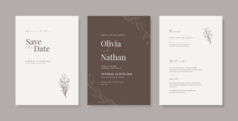 Fototapeta na wymiar Elegant and minimalist with and brown wedding invitation. Simple and elegant wedding card template