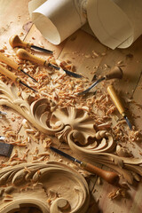 Various equipment for carpentry, woodworking. Concept woodworking tutorials, articles, or advertisements - obrazy, fototapety, plakaty