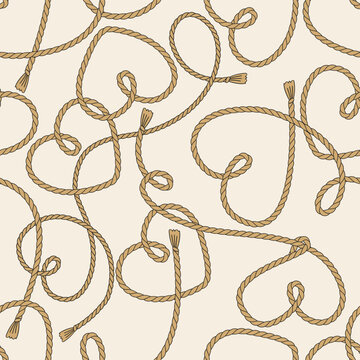 Wild west rodeo heart shape rope lasso vector seamless pattern. Saint Valentines Day romantic love background.