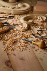 Various equipment for carpentry, woodworking. Concept woodworking tutorials, articles, or advertisements