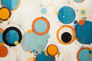 Abstract painting of circles in different colors and sizes. Artistic texture and composition with geometric shapes.