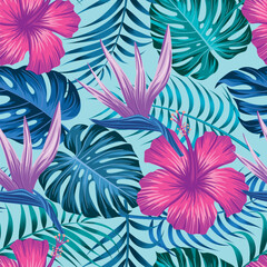 Fototapeta na wymiar Floral seamless pattern with leaves. tropical background
