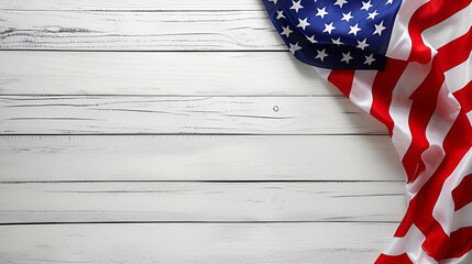 Wooden Table With American Flag, 