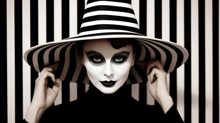 The Enigmatic Charisma of a Woman Adorned in a Mesmeric Black and White Striped Hat