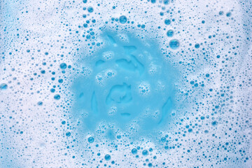 Blue water bubble. White soap foam