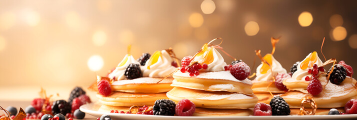 Pancake Day and Mardi Gras traditional food. Banner. - obrazy, fototapety, plakaty