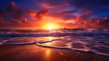 Happy New Year 2024 ocean sunrise on the beach