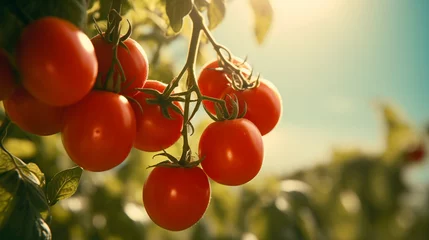 Fotobehang Fresh tomatoes that grow on the vine © frimufilms