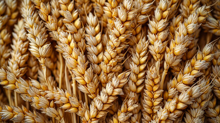 organic golden ripe ears of wheat, soft focus, closeup, agriculture background