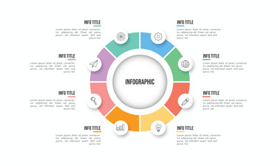 Obraz premium Vector Infographic circle label design template with icons and 8 options or steps.