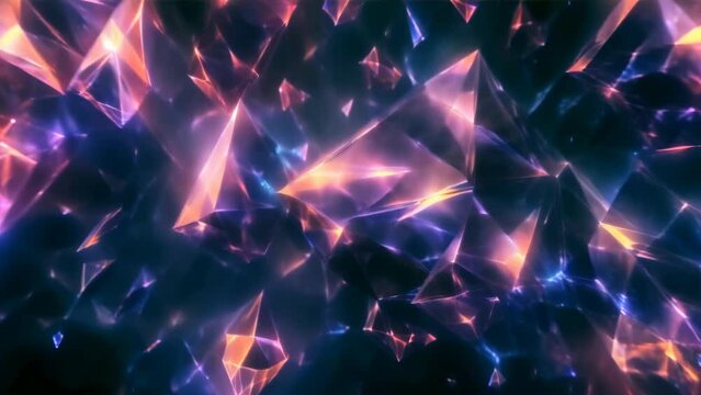 Multifaceted, glowing gem-like polyhedrons rise within a cosmic nebula, emitting a fantastical light.

