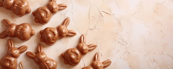 Banner with a set of chocolate bunnies for Easter holiday