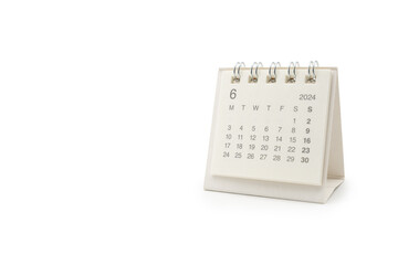 Simple desk calendar for June 2024 isolated on white background. Calendar concept with copy space. Clipping Path.