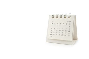 Simple desk calendar for September 2024 isolated on white background. Calendar concept with copy space. Clipping Path.