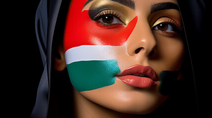 Patriotic Expression, An Inspiring Woman Embracing National Pride With a Graceful Flag Face Art