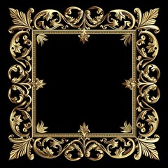 A square gold frame border, adorned with opulent floral patterns, pays homage to the lavishness of Western opulence during the Middle Ages.
