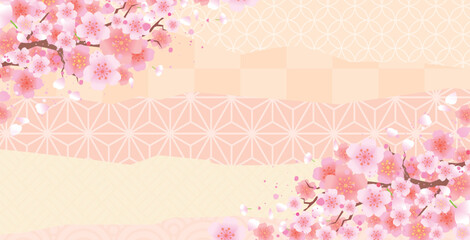 春の桜の花びら和風背景

