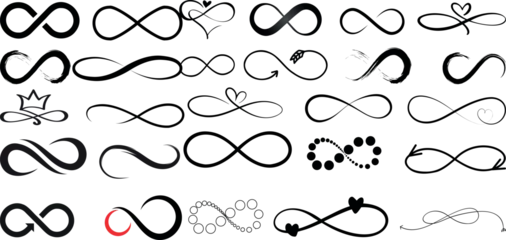 Fotobehang Infinity symbols collection, black lines, white background. Perfect for logo design, branding, art projects. Elegant, versatile infinity symbols for universal use © Arafat