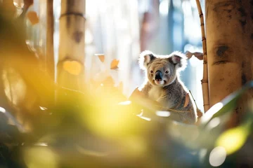 Keuken spatwand met foto sunlit koala between eucalyptus leaves © Natalia