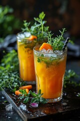 Refreshing Summer Cucumber and Carrot Juice With Fresh Mint and Cucumber Slices