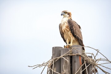 Fototapeta premium juvenile osprey watching parent build nest