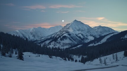 full moon setting over the bridger mountains in winter near bozeman, montana