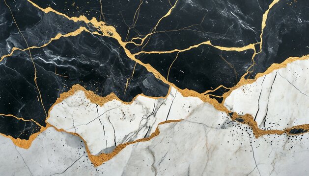 marble ink paper texture black grey gold, Abstract Background Black White Marble Mosaic With Gold Veins.