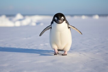 Solitary Penguin's March on a Crisp Antarctic Day - Embracing the Chill of the Wild. Generative AI