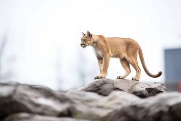 Poster lone puma standing on a boulder © Natalia
